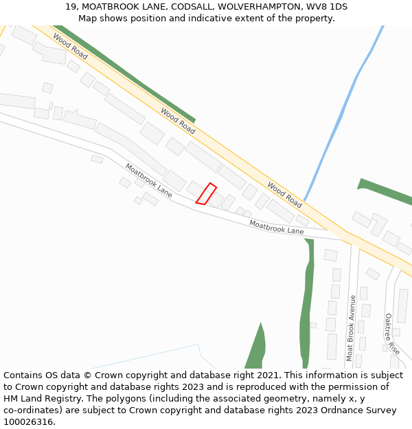 19, MOATBROOK LANE, CODSALL, WOLVERHAMPTON, WV8 1DS: Location map and indicative extent of plot