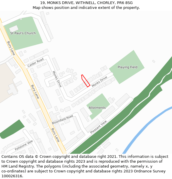 19, MONKS DRIVE, WITHNELL, CHORLEY, PR6 8SG: Location map and indicative extent of plot