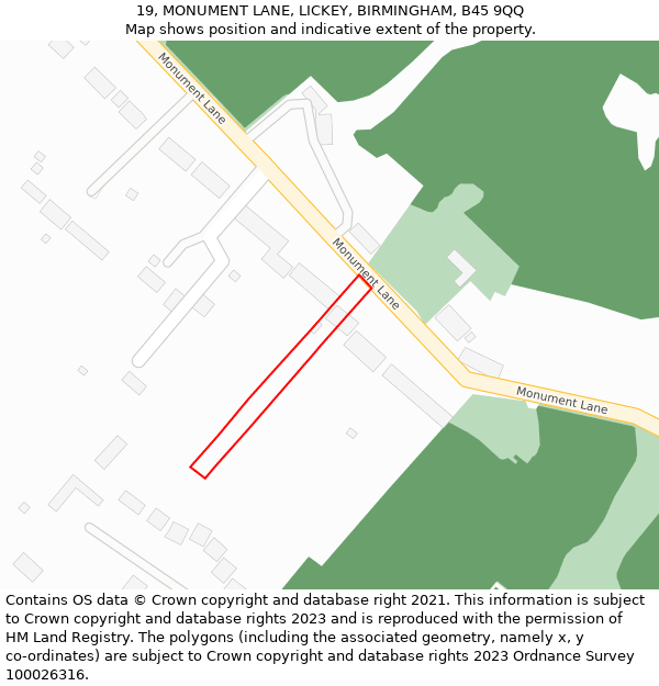 19, MONUMENT LANE, LICKEY, BIRMINGHAM, B45 9QQ: Location map and indicative extent of plot