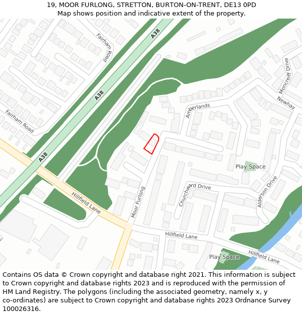 19, MOOR FURLONG, STRETTON, BURTON-ON-TRENT, DE13 0PD: Location map and indicative extent of plot