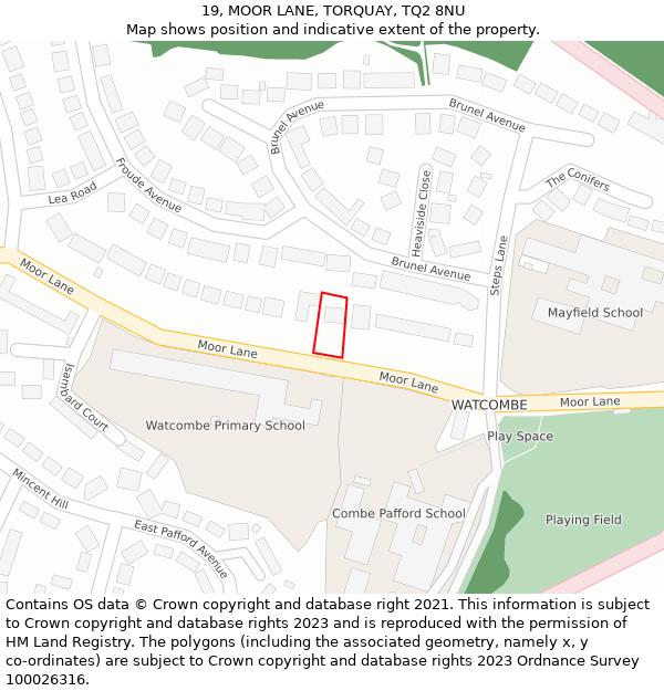 19, MOOR LANE, TORQUAY, TQ2 8NU: Location map and indicative extent of plot