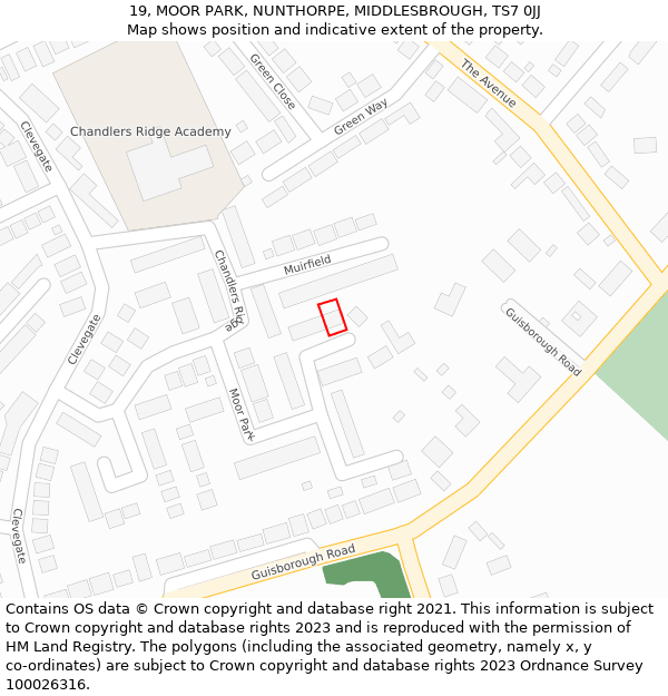 19, MOOR PARK, NUNTHORPE, MIDDLESBROUGH, TS7 0JJ: Location map and indicative extent of plot