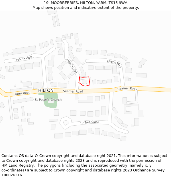 19, MOORBERRIES, HILTON, YARM, TS15 9WA: Location map and indicative extent of plot