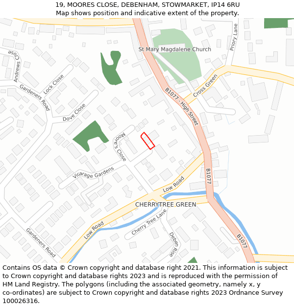 19, MOORES CLOSE, DEBENHAM, STOWMARKET, IP14 6RU: Location map and indicative extent of plot