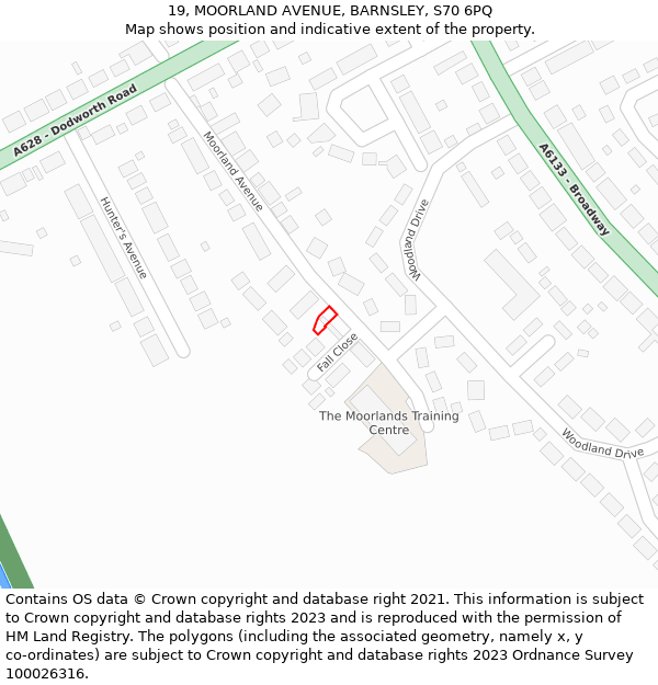 19, MOORLAND AVENUE, BARNSLEY, S70 6PQ: Location map and indicative extent of plot