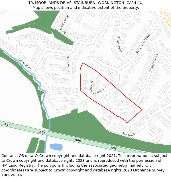 19, MOORLANDS DRIVE, STAINBURN, WORKINGTON, CA14 4UJ: Location map and indicative extent of plot