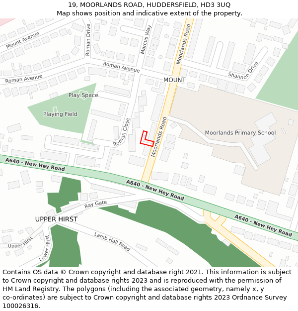 19, MOORLANDS ROAD, HUDDERSFIELD, HD3 3UQ: Location map and indicative extent of plot