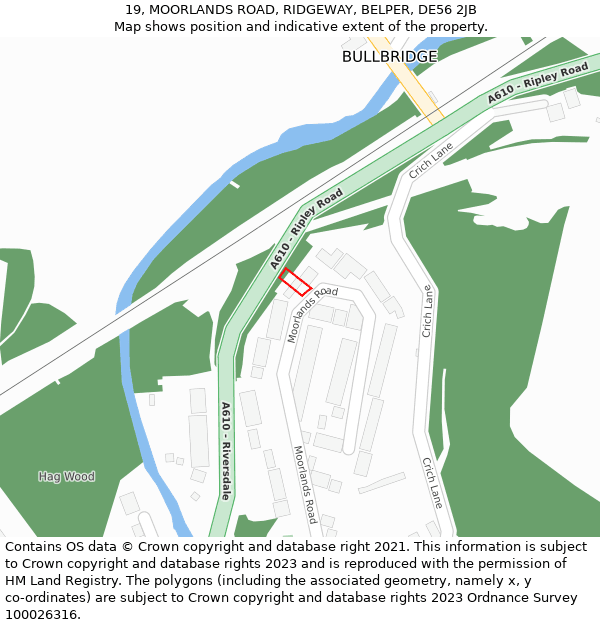 19, MOORLANDS ROAD, RIDGEWAY, BELPER, DE56 2JB: Location map and indicative extent of plot