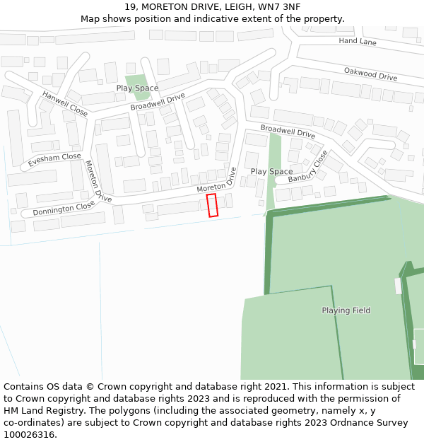 19, MORETON DRIVE, LEIGH, WN7 3NF: Location map and indicative extent of plot