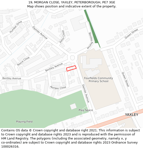 19, MORGAN CLOSE, YAXLEY, PETERBOROUGH, PE7 3GE: Location map and indicative extent of plot