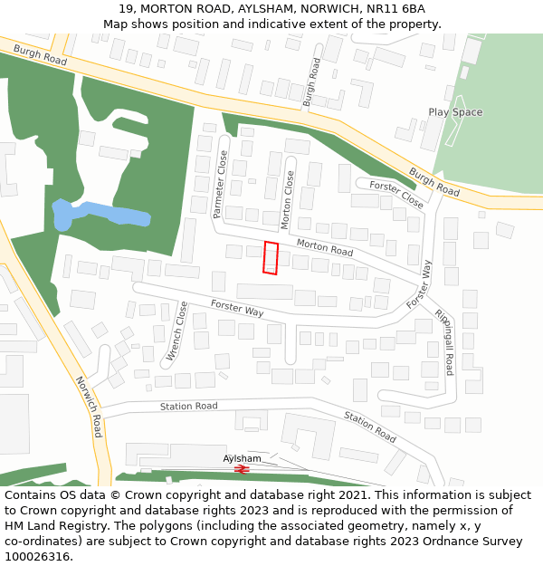 19, MORTON ROAD, AYLSHAM, NORWICH, NR11 6BA: Location map and indicative extent of plot