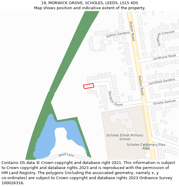 19, MORWICK GROVE, SCHOLES, LEEDS, LS15 4DS: Location map and indicative extent of plot