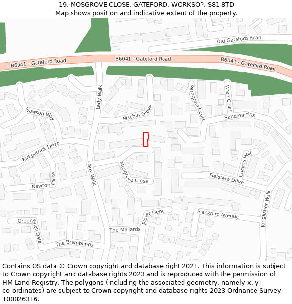 19, MOSGROVE CLOSE, GATEFORD, WORKSOP, S81 8TD: Location map and indicative extent of plot