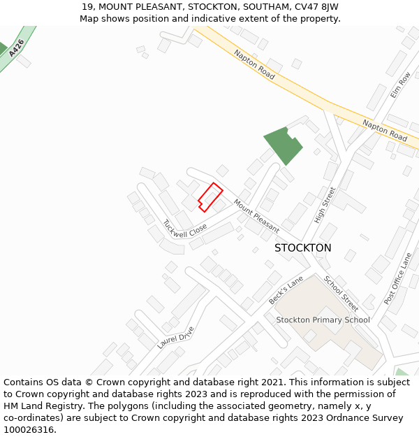 19, MOUNT PLEASANT, STOCKTON, SOUTHAM, CV47 8JW: Location map and indicative extent of plot