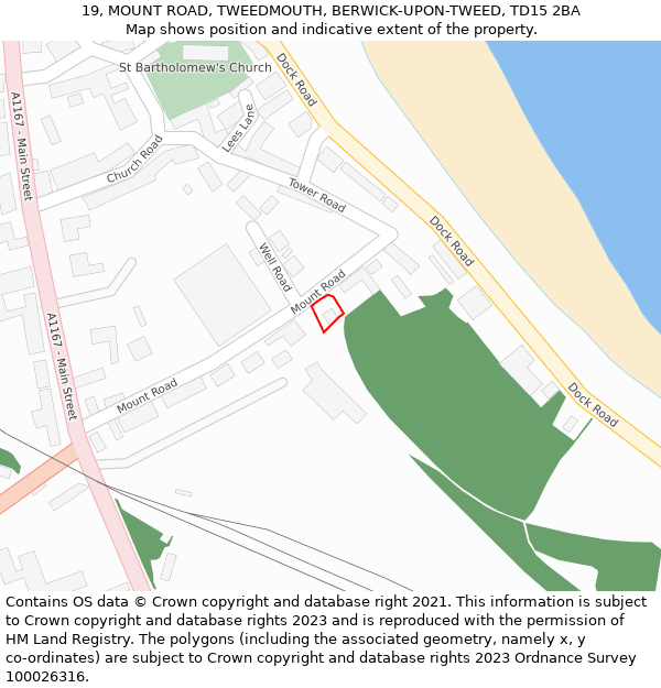 19, MOUNT ROAD, TWEEDMOUTH, BERWICK-UPON-TWEED, TD15 2BA: Location map and indicative extent of plot