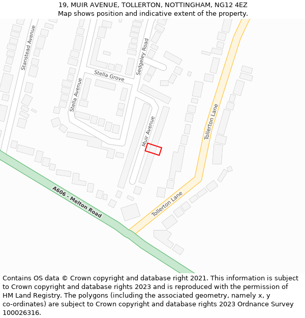 19, MUIR AVENUE, TOLLERTON, NOTTINGHAM, NG12 4EZ: Location map and indicative extent of plot