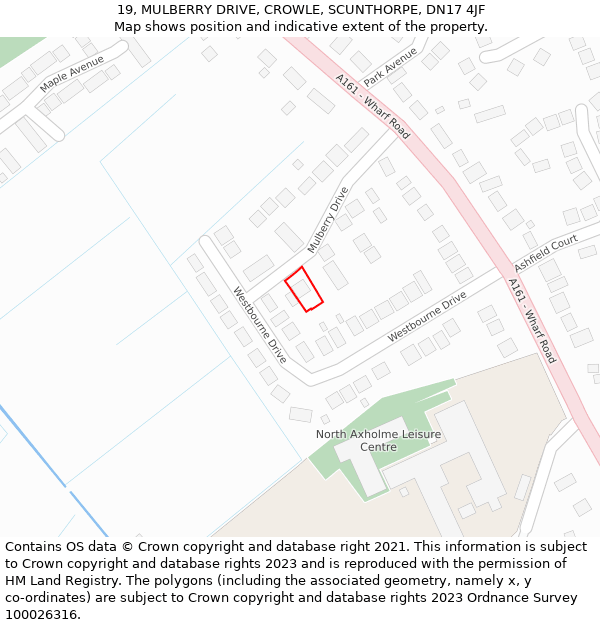19, MULBERRY DRIVE, CROWLE, SCUNTHORPE, DN17 4JF: Location map and indicative extent of plot