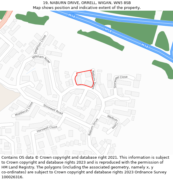 19, NABURN DRIVE, ORRELL, WIGAN, WN5 8SB: Location map and indicative extent of plot