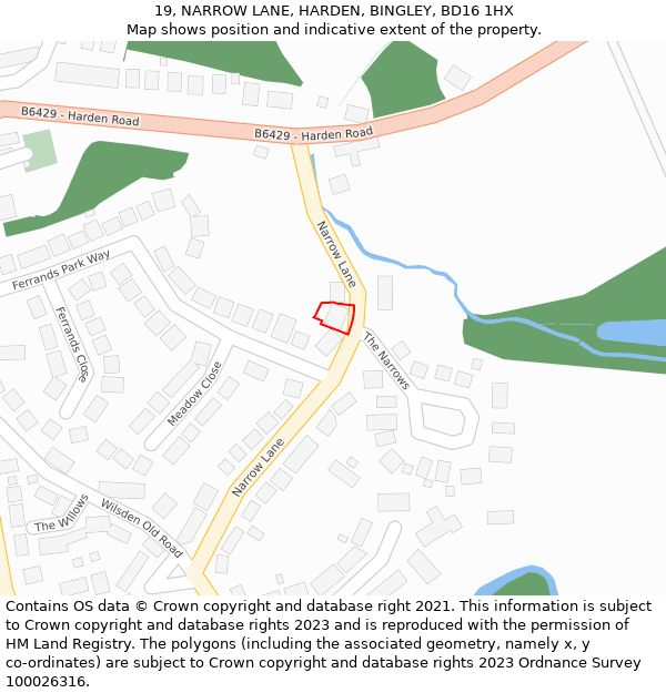 19, NARROW LANE, HARDEN, BINGLEY, BD16 1HX: Location map and indicative extent of plot