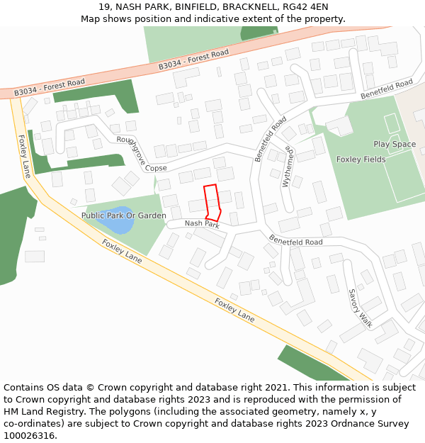19, NASH PARK, BINFIELD, BRACKNELL, RG42 4EN: Location map and indicative extent of plot