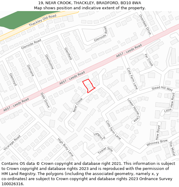 19, NEAR CROOK, THACKLEY, BRADFORD, BD10 8WA: Location map and indicative extent of plot