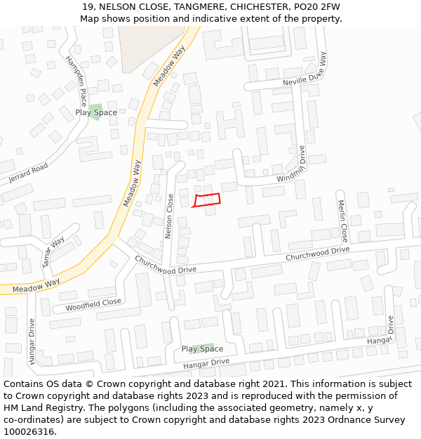 19, NELSON CLOSE, TANGMERE, CHICHESTER, PO20 2FW: Location map and indicative extent of plot