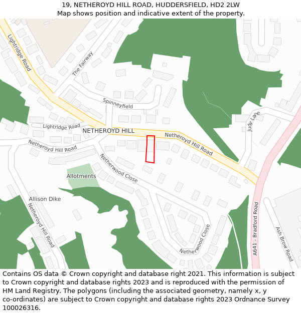 19, NETHEROYD HILL ROAD, HUDDERSFIELD, HD2 2LW: Location map and indicative extent of plot