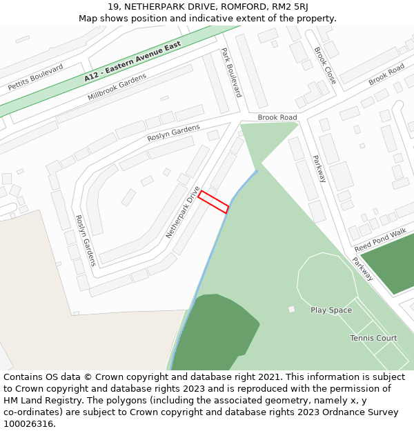 19, NETHERPARK DRIVE, ROMFORD, RM2 5RJ: Location map and indicative extent of plot