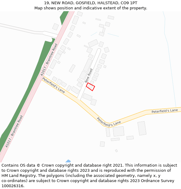 19, NEW ROAD, GOSFIELD, HALSTEAD, CO9 1PT: Location map and indicative extent of plot