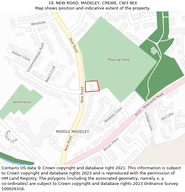 19, NEW ROAD, MADELEY, CREWE, CW3 9EX: Location map and indicative extent of plot