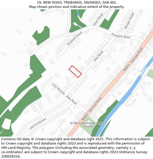 19, NEW ROAD, TREBANOS, SWANSEA, SA8 4DL: Location map and indicative extent of plot
