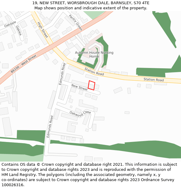 19, NEW STREET, WORSBROUGH DALE, BARNSLEY, S70 4TE: Location map and indicative extent of plot