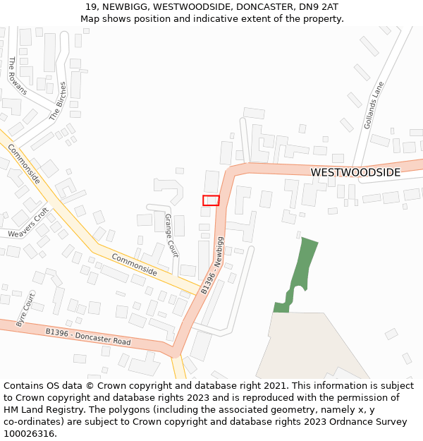 19, NEWBIGG, WESTWOODSIDE, DONCASTER, DN9 2AT: Location map and indicative extent of plot