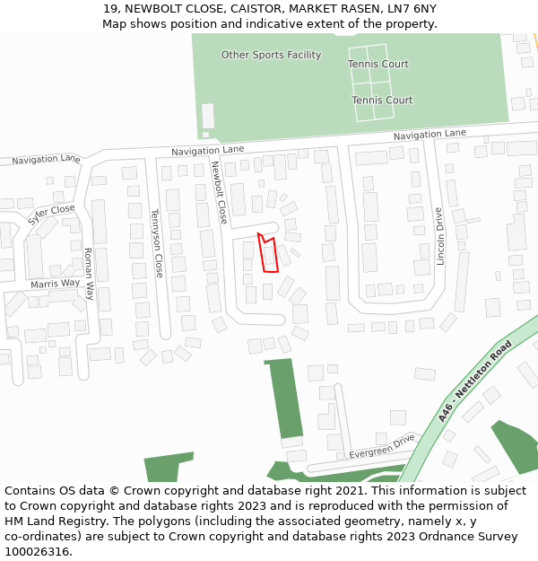 19, NEWBOLT CLOSE, CAISTOR, MARKET RASEN, LN7 6NY: Location map and indicative extent of plot