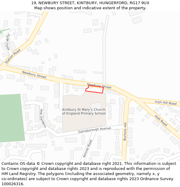 19, NEWBURY STREET, KINTBURY, HUNGERFORD, RG17 9UX: Location map and indicative extent of plot