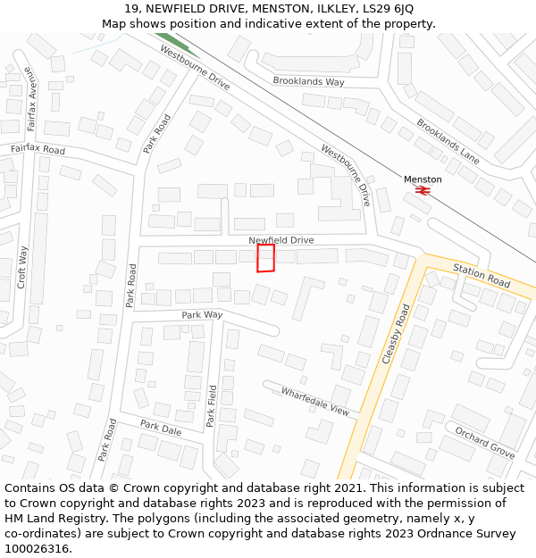 19, NEWFIELD DRIVE, MENSTON, ILKLEY, LS29 6JQ: Location map and indicative extent of plot