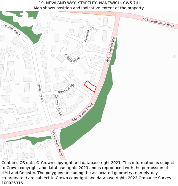 19, NEWLAND WAY, STAPELEY, NANTWICH, CW5 7JH: Location map and indicative extent of plot