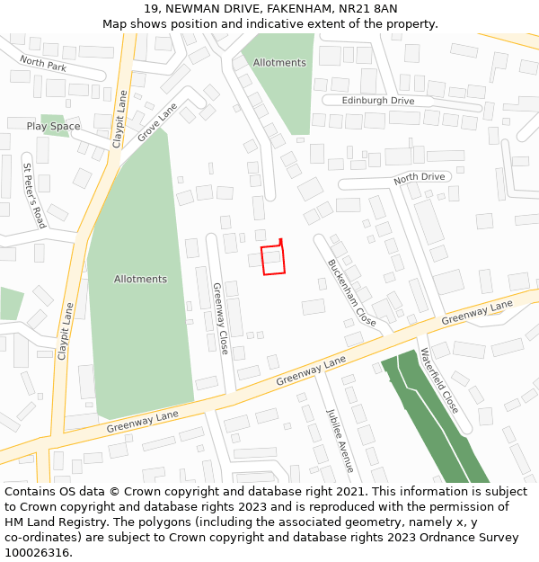 19, NEWMAN DRIVE, FAKENHAM, NR21 8AN: Location map and indicative extent of plot