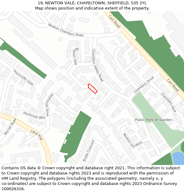 19, NEWTON VALE, CHAPELTOWN, SHEFFIELD, S35 2YL: Location map and indicative extent of plot