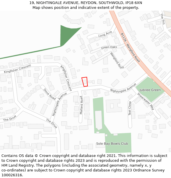 19, NIGHTINGALE AVENUE, REYDON, SOUTHWOLD, IP18 6XN: Location map and indicative extent of plot