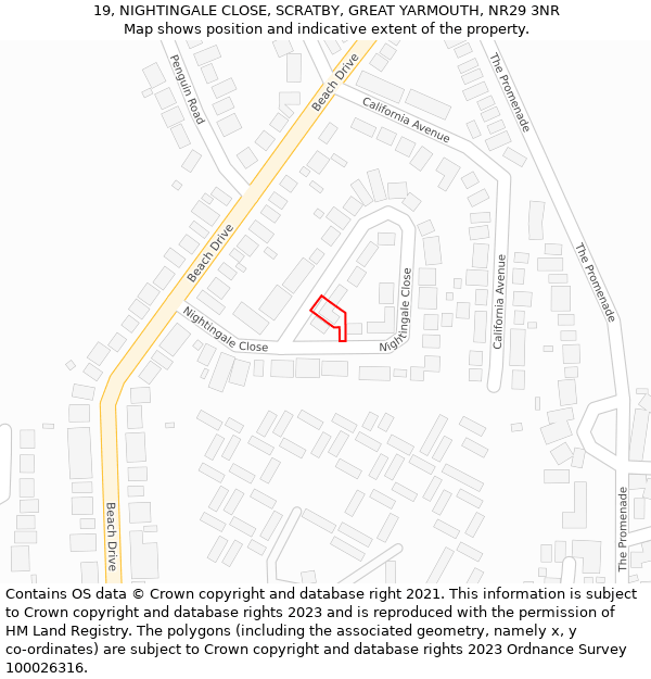 19, NIGHTINGALE CLOSE, SCRATBY, GREAT YARMOUTH, NR29 3NR: Location map and indicative extent of plot