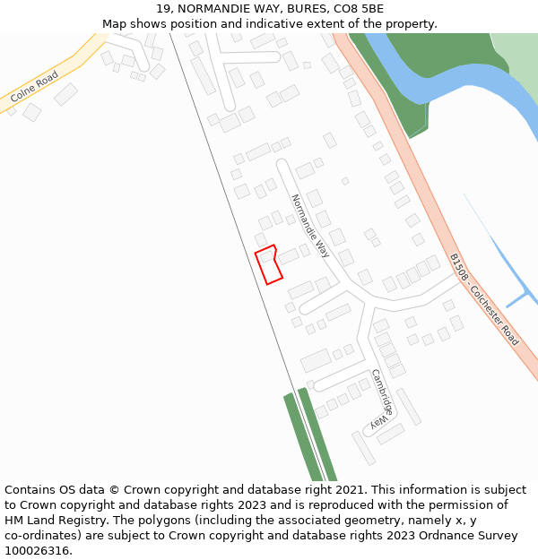 19, NORMANDIE WAY, BURES, CO8 5BE: Location map and indicative extent of plot