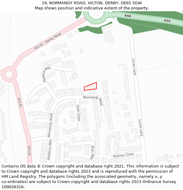 19, NORMANDY ROAD, HILTON, DERBY, DE65 5GW: Location map and indicative extent of plot