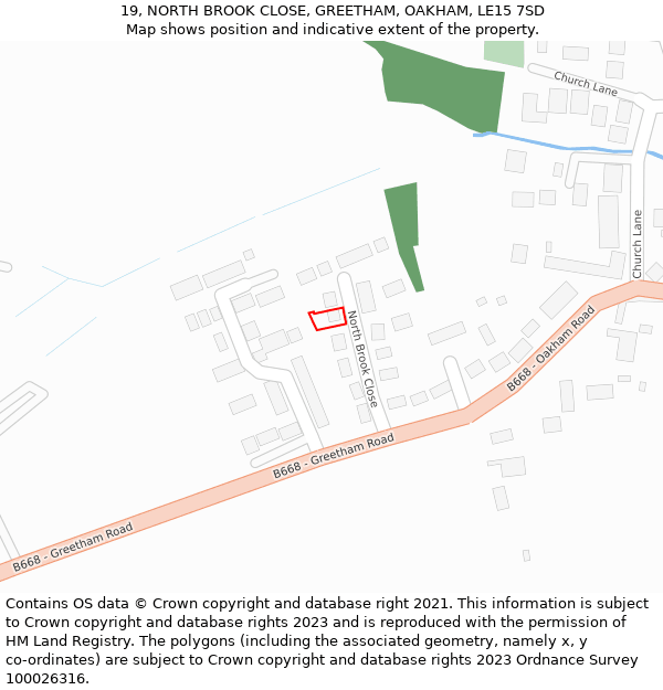 19, NORTH BROOK CLOSE, GREETHAM, OAKHAM, LE15 7SD: Location map and indicative extent of plot