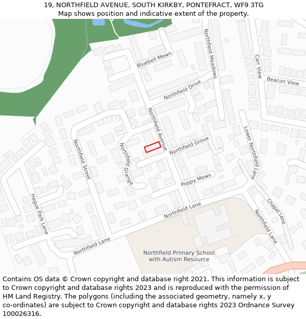 19, NORTHFIELD AVENUE, SOUTH KIRKBY, PONTEFRACT, WF9 3TG: Location map and indicative extent of plot