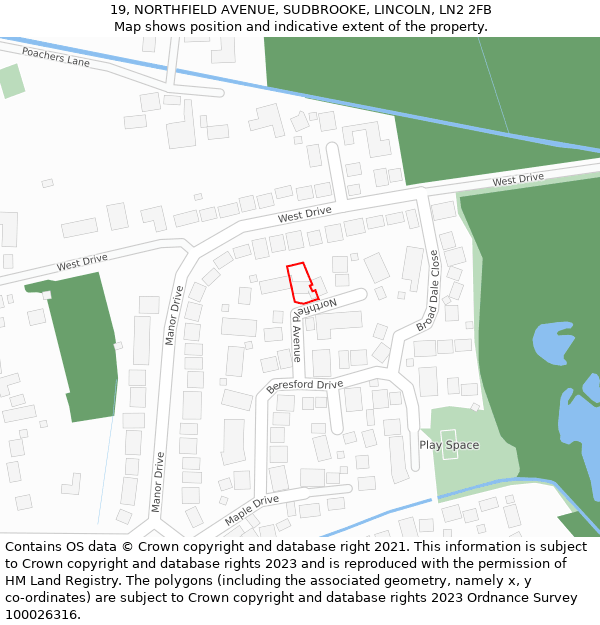19, NORTHFIELD AVENUE, SUDBROOKE, LINCOLN, LN2 2FB: Location map and indicative extent of plot