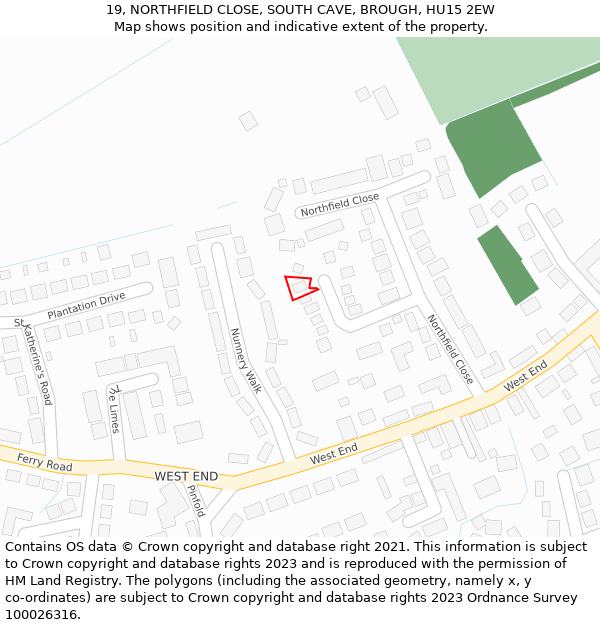19, NORTHFIELD CLOSE, SOUTH CAVE, BROUGH, HU15 2EW: Location map and indicative extent of plot