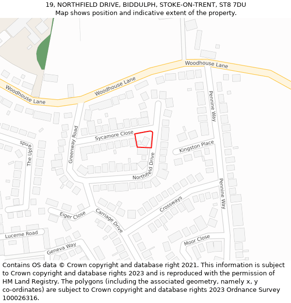 19, NORTHFIELD DRIVE, BIDDULPH, STOKE-ON-TRENT, ST8 7DU: Location map and indicative extent of plot