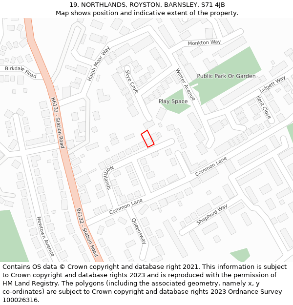 19, NORTHLANDS, ROYSTON, BARNSLEY, S71 4JB: Location map and indicative extent of plot