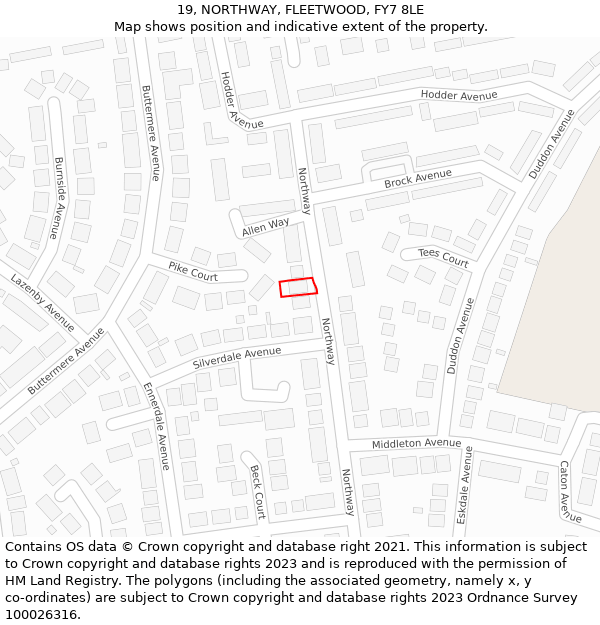 19, NORTHWAY, FLEETWOOD, FY7 8LE: Location map and indicative extent of plot